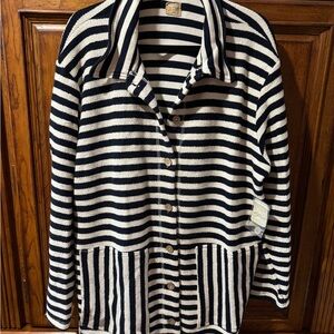 NWT Free People Navy and White Striped Button Down Shirt